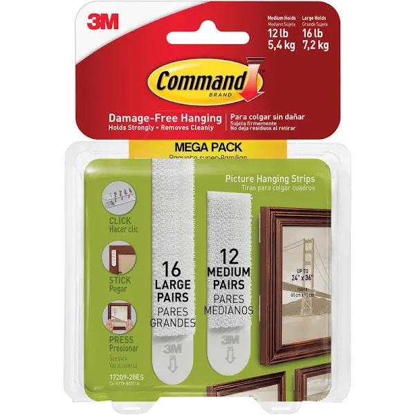 Command Large and Medium Picture Hanging Strips Mega-Pack, 28-Pairs: 12-Medium, 16-Large, Decorate Damage-Free