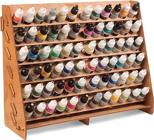 Paint Rack Organizer with 72 Holes Suitable for Vallejo Paints - Wall-mounted Wooden Paint Storage Rack for Miniature Paint Set - Craft Paint Holder Rack 16x5.2x12.6 inch