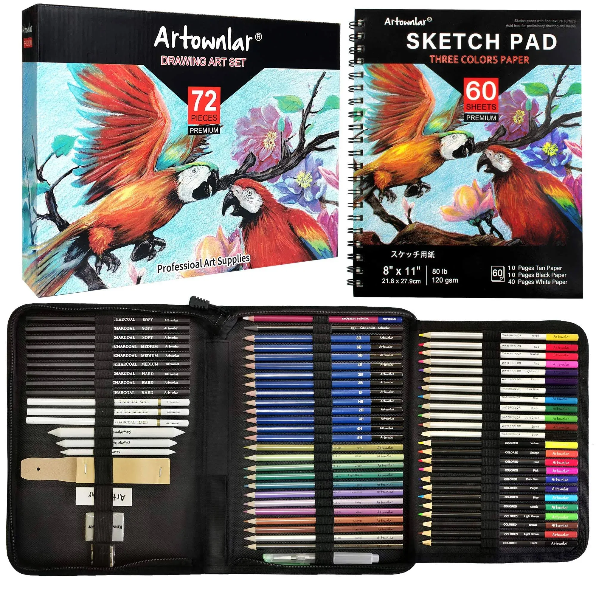 Artownlar 72 Pack Drawing Sketching Set with 8x11" Sketchbook | Pro Art Supplies ...