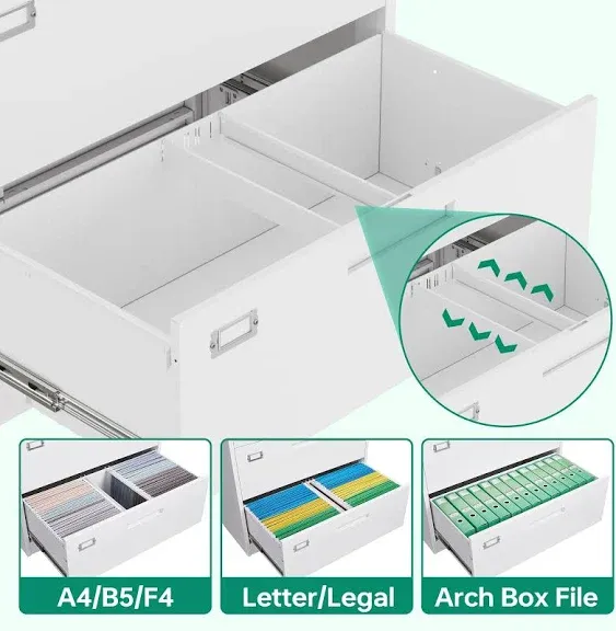 Fesbos Lateral File Cabinet with Lock, 3 Drawer Large Metal Filing Cabinet,Home Office Lockable Storage Cabinet for Hanging Files Letter/Legal/F4/A4