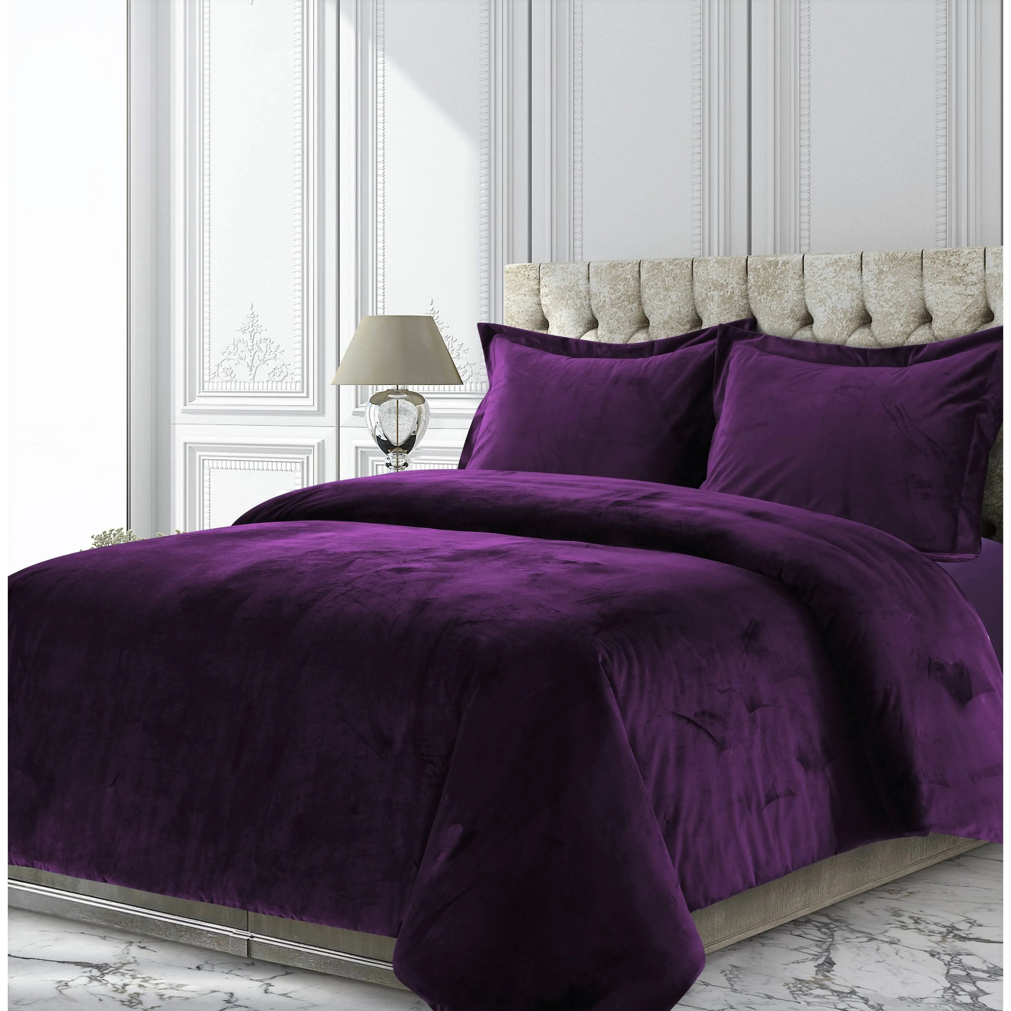 Tribeca Living VENICEDUVET Venice Velvet Oversized Solid Duvet Set, Twin, Purple