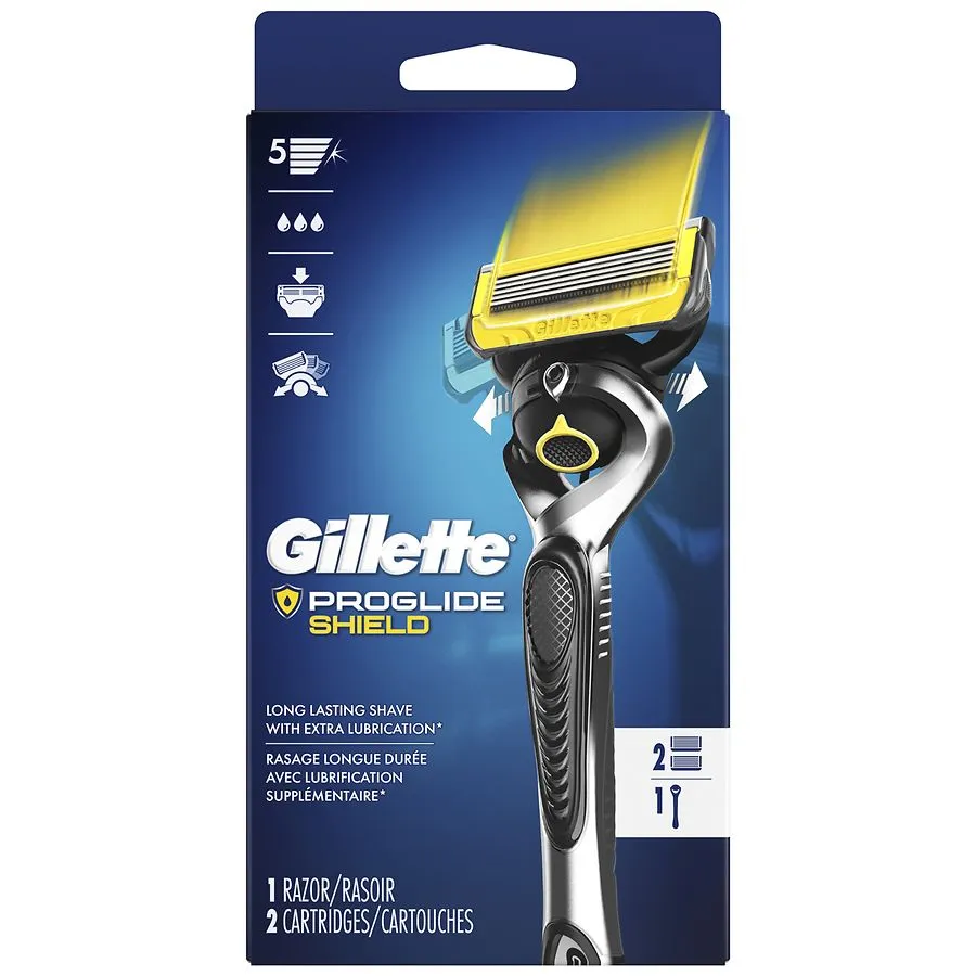 Gillette ProGlide Shield Men's Razor Handle + 2 Blade Refills, Silver