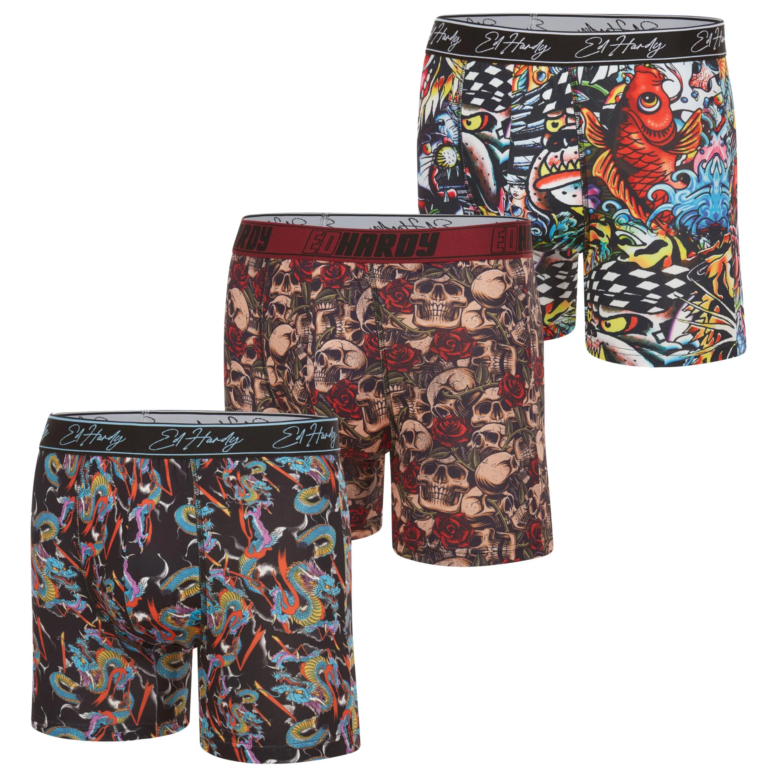 Ed Hardy Mens Cotton Stretch Underwear 3, 4 or 5 Pack All Day Comfortable Active Gym Boxer Briefs