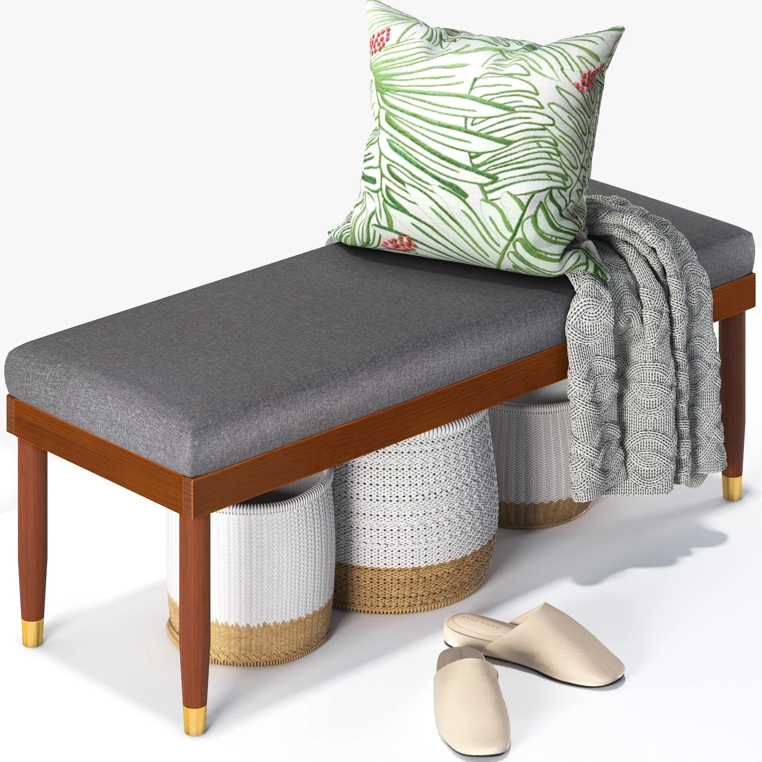 Zinus Raymond Upholstered Bench, Gray