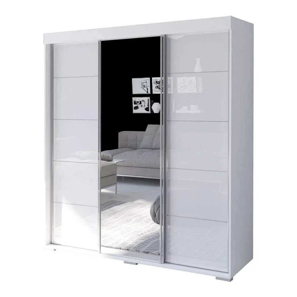 Meble Furniture Aria 3D Wardrobe with All Mirror White