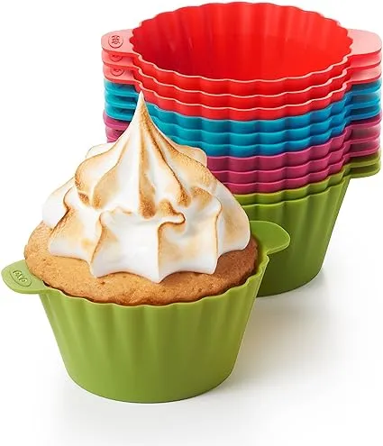 OXO Good Grips Silicone Baking Cups, Pack of 12, Reusable, BPA-Free, Dishwasher Safe, Non-Stick, Food Grade, Cupcake and Muffin Liners (Multicolor 3 oz.)