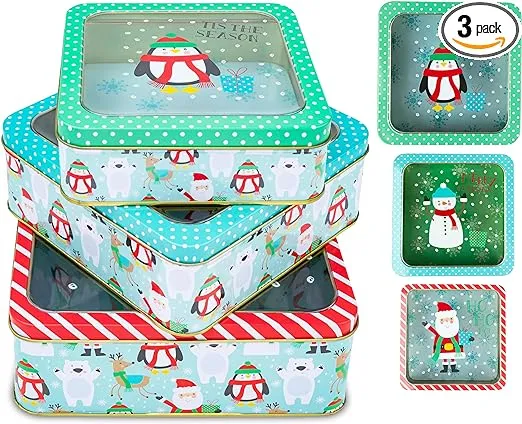 Plum Designs 3 Christmas Cookie Tins- Christmas Cookie Tins with Lids for Gift Giving, Christmas Tins Holiday Cookie Boxes, Christmas Tins for Cookies and Gifts (Joyous Christmas Tins)