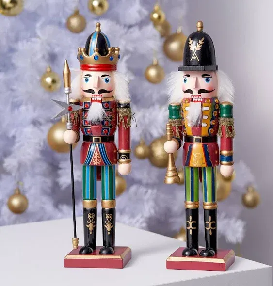 THE TWIDDLERS 2 Wooden Christmas Nutcracker Soldiers 30cm / 12" in Festive Colours