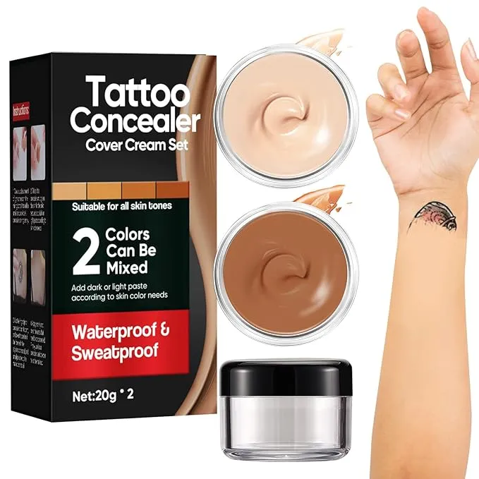 Tattoo Cover Up, Tattoo Concealer for Dark Spots, Scars, Vitiligo, and More, a Set of 2 Colors, Long Lasting & Waterproof