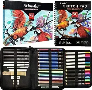 Artownlar 72 Pack Drawing Sketching Set with 8x11" Sketchbook | Pro Art Supplies Kit for Artist Adults Teens Beginners | Video Tutorial,Charcoal, Wate