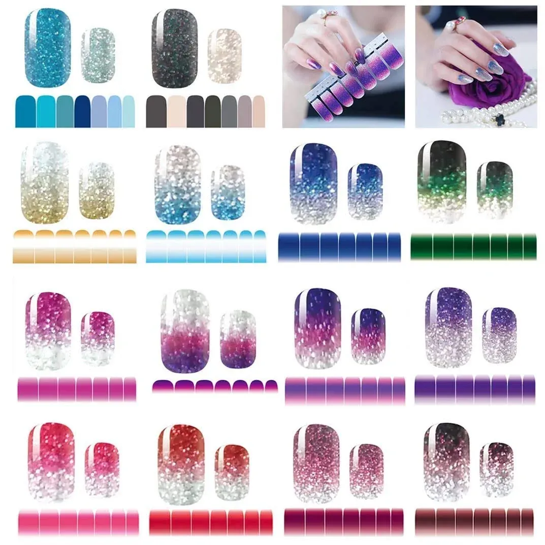 Designice Women's Glitter Gradient Color Shine Full Wraps Polish Stickers Decal