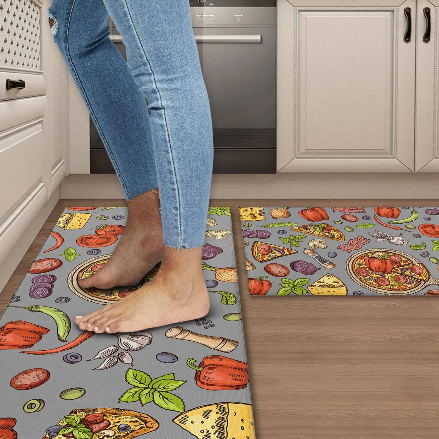 Black Kitchen Rugs and Mats Non Skid Washable Absorbent Microfiber Kitchen Mat for Floor, Kitchen Mat Set of 2 Black Kitchen Decor Stain Resistant 17"x47"+17"x30"