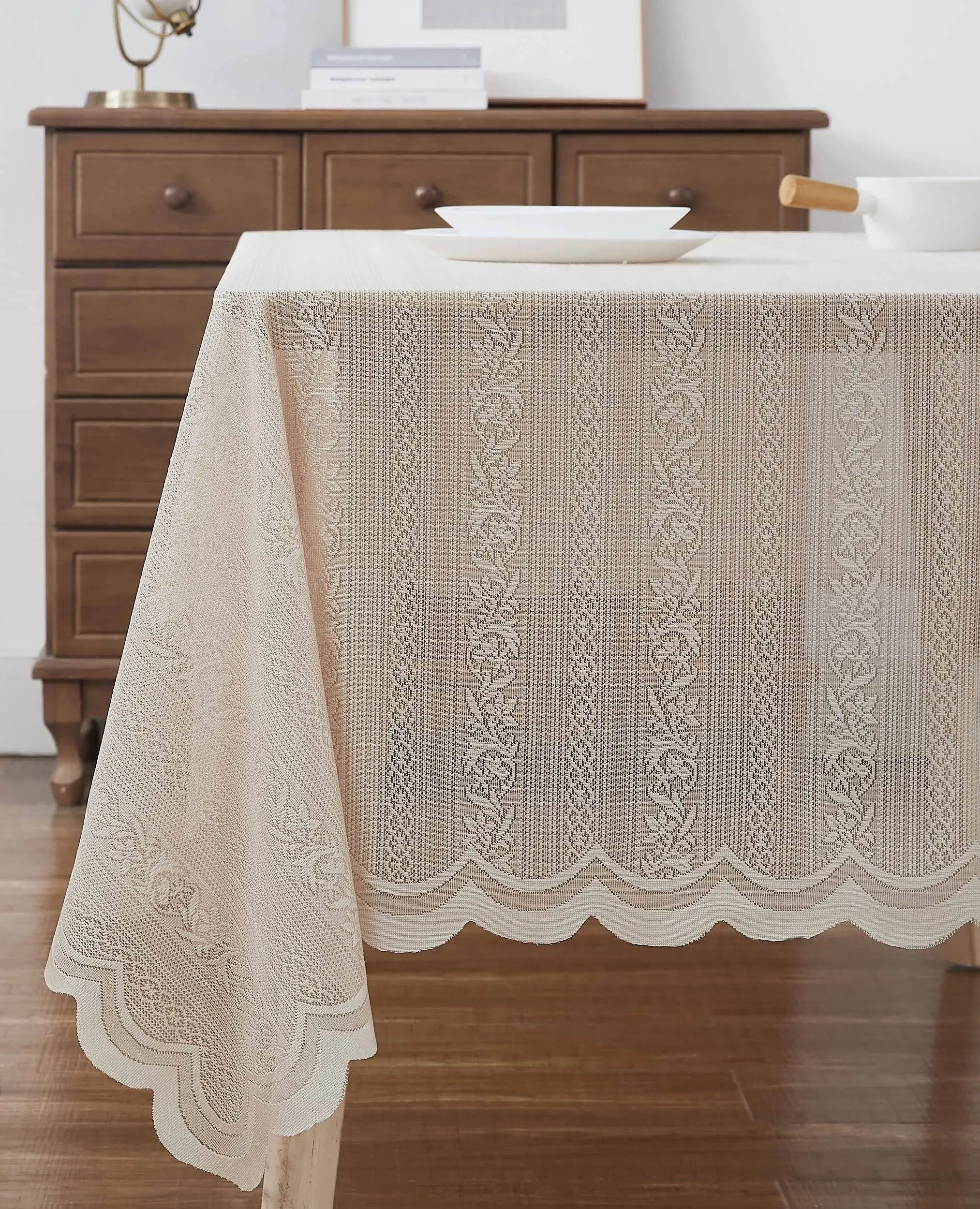 Lace Rectangular Tablecloth in 3 Sizes and Ivory, Linen and White Colors Charlton ...