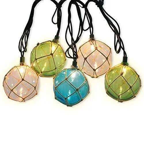 LIDORE Set of 10 Nautical Fishing Floats Coastal Buoy Beach Style String Lights ...