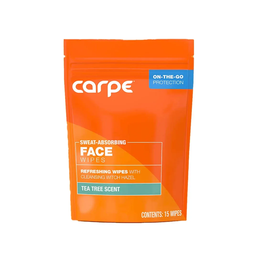 Carpe Sweat Absorbing Face Wipes, 15 Count, with Witch Hazel &amp; Tea Tree Oil