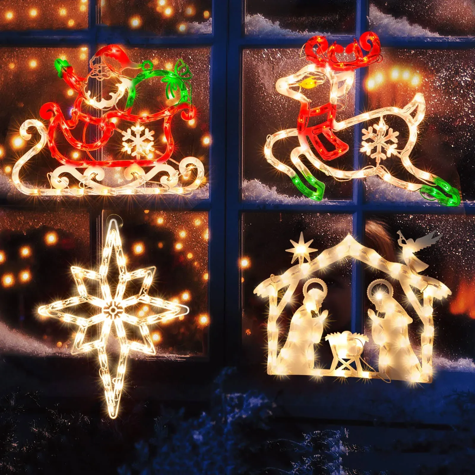 LAMPHOME Christmas Window Silhouette Lights 4 Pack