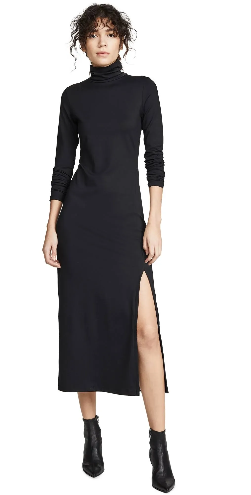 Long Sleeve Turtleneck Slit Midi Dress