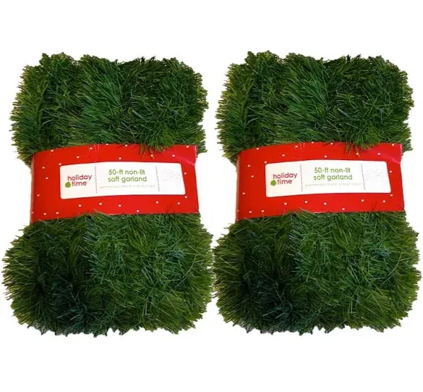 Holiday Time 50 Foot Non-Lit Green Holiday Soft Garland (Pack of 2)