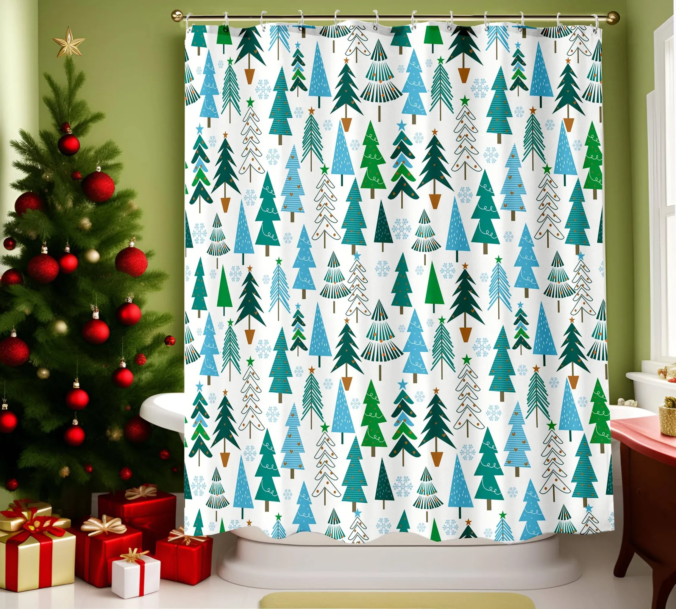 Christmas Tree Shower Curtain Christmas Tree Bathroom Christmas Shower Curtai...