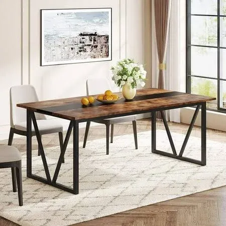 Tribesigns Dining Table for 6-8 People, 70.8 inch Industrial Large Kitchen Table ...