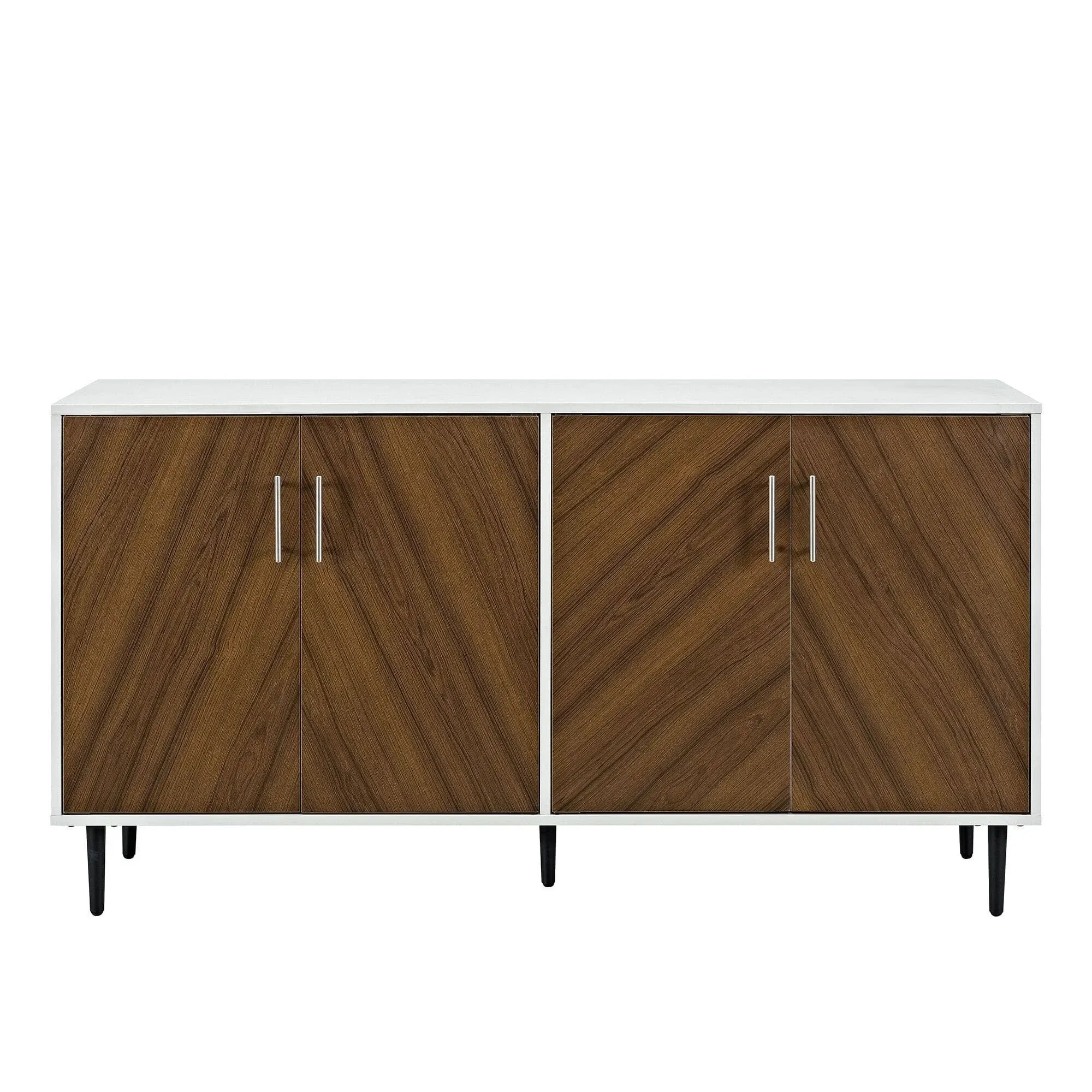 58" Modern Bookmatch Buffet TV Stand - White and Teak