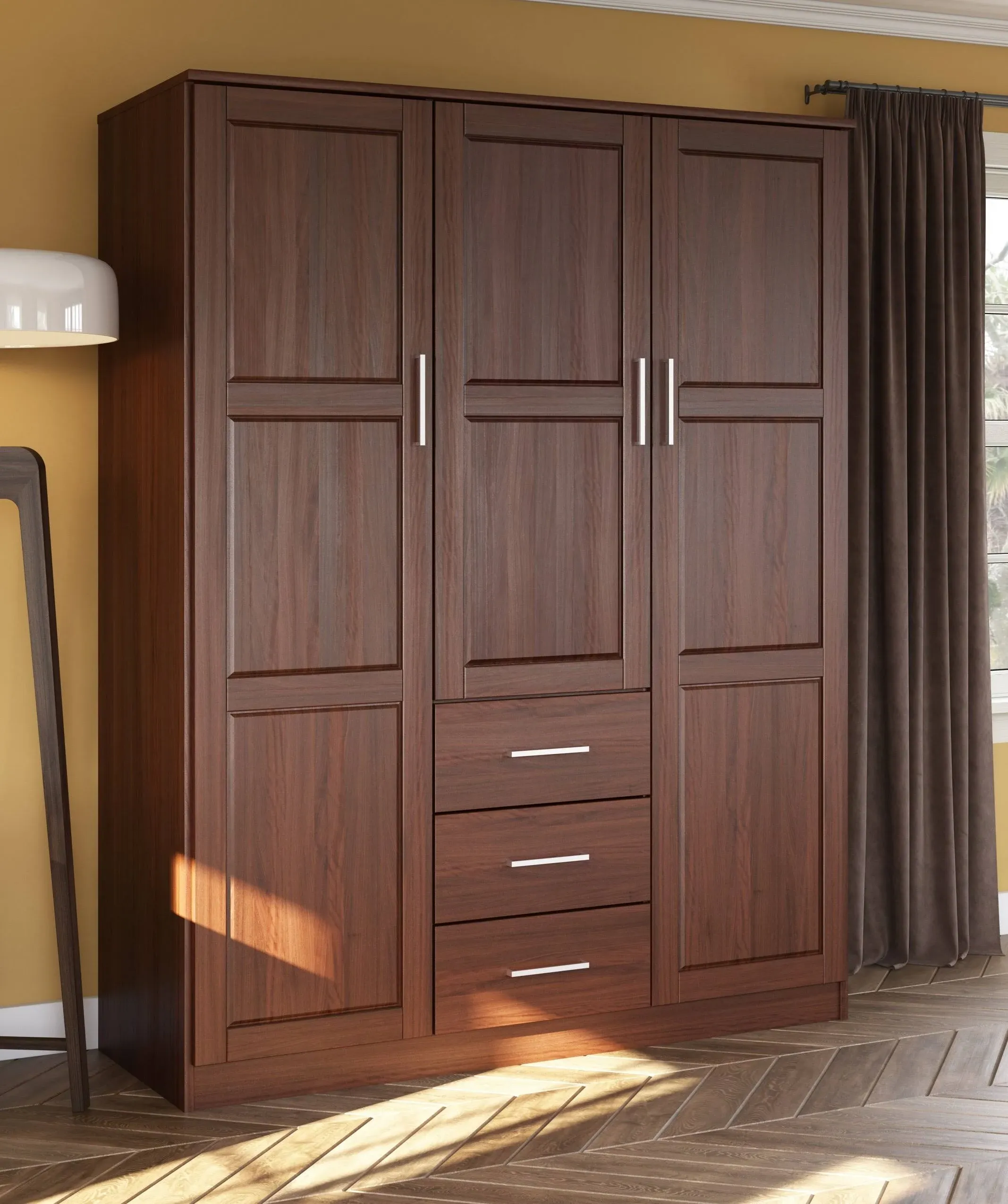 Palace Imports 100% Solid Wood Cosmo 3-Door Wardrobe Armoire with Solid Wood or Mirrored Doors