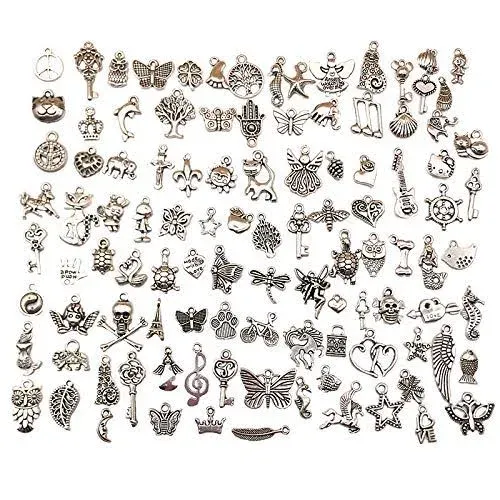 AleapDoll 600pcs Wholesale Bulk Charms for Jewelry Making Supplies Bracelet Charms Necklace Pendant Earring Tibetan Silver Craft Supplies DIY Accessories