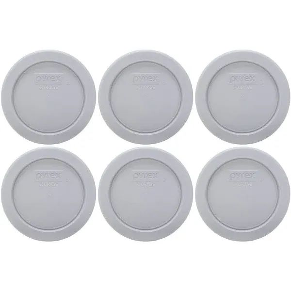 Pyrex 7202-PC Jet Grey Round Plastic Food Storage Replacement Lid Cover (6-Pack)