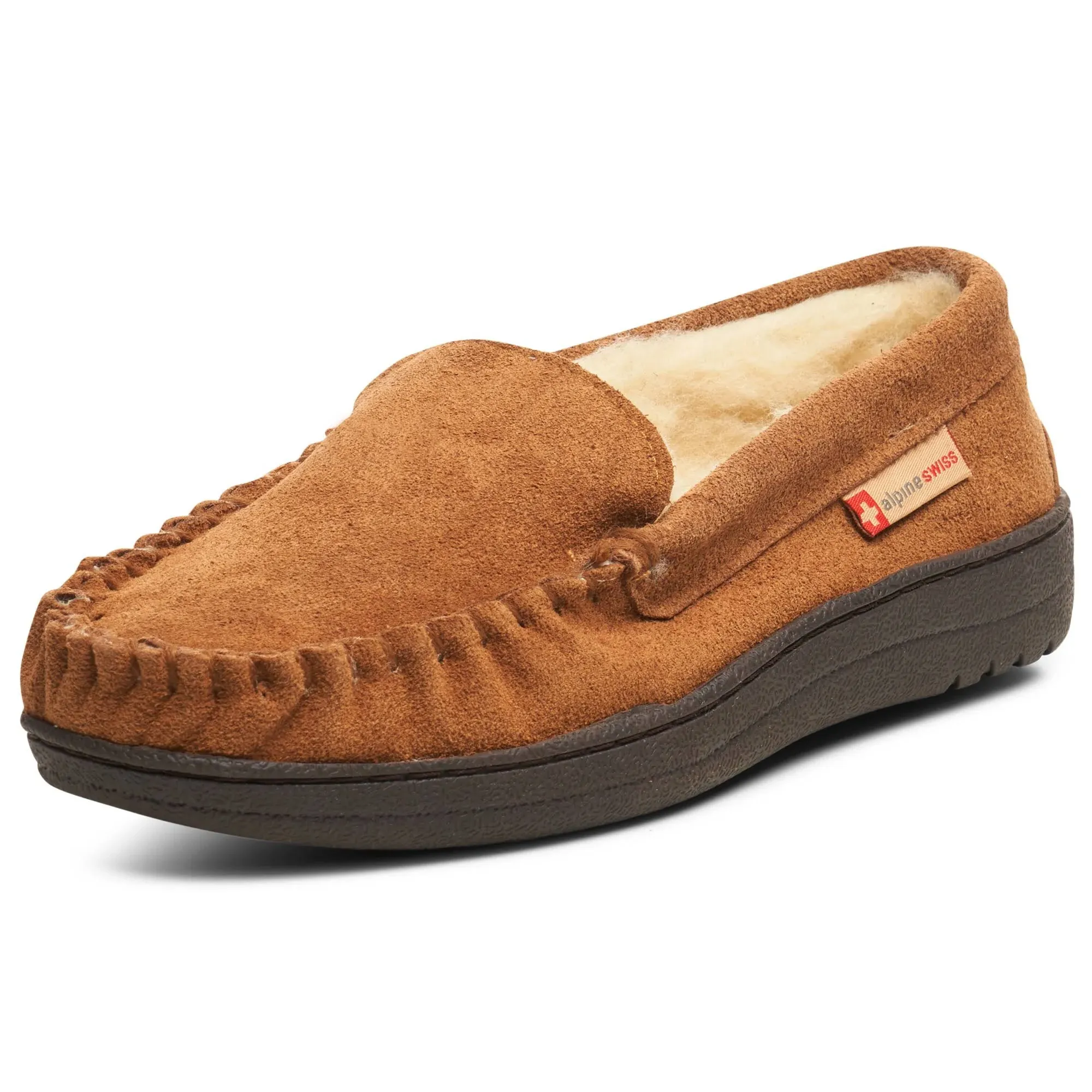 Alpine Swiss Yukon Mens Suede Shearling Moccasin Slippers Moc Toe Slip On Shoes, Men's, Size: 9, Gray