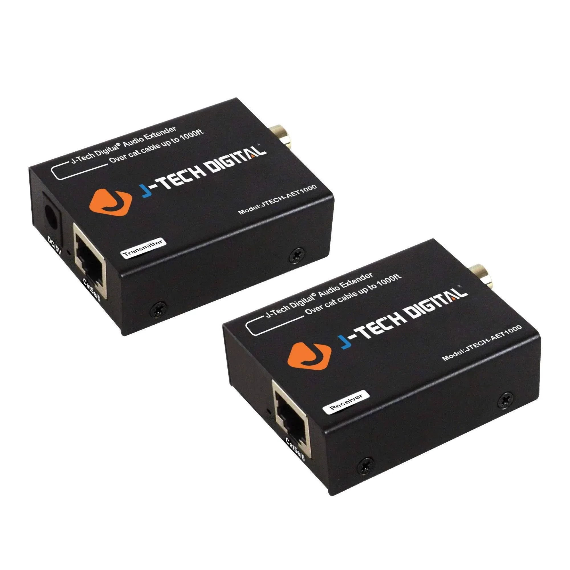 J-Tech Digital Digital Audio Extender Converter for Optical/Coaxial Audio Over Single Cat5e/6 Cable (PoC) up to 990’ (300m) for Dolby Digital, DTS 5.1, DTS-HD, PCM [JTECH-AET1000]