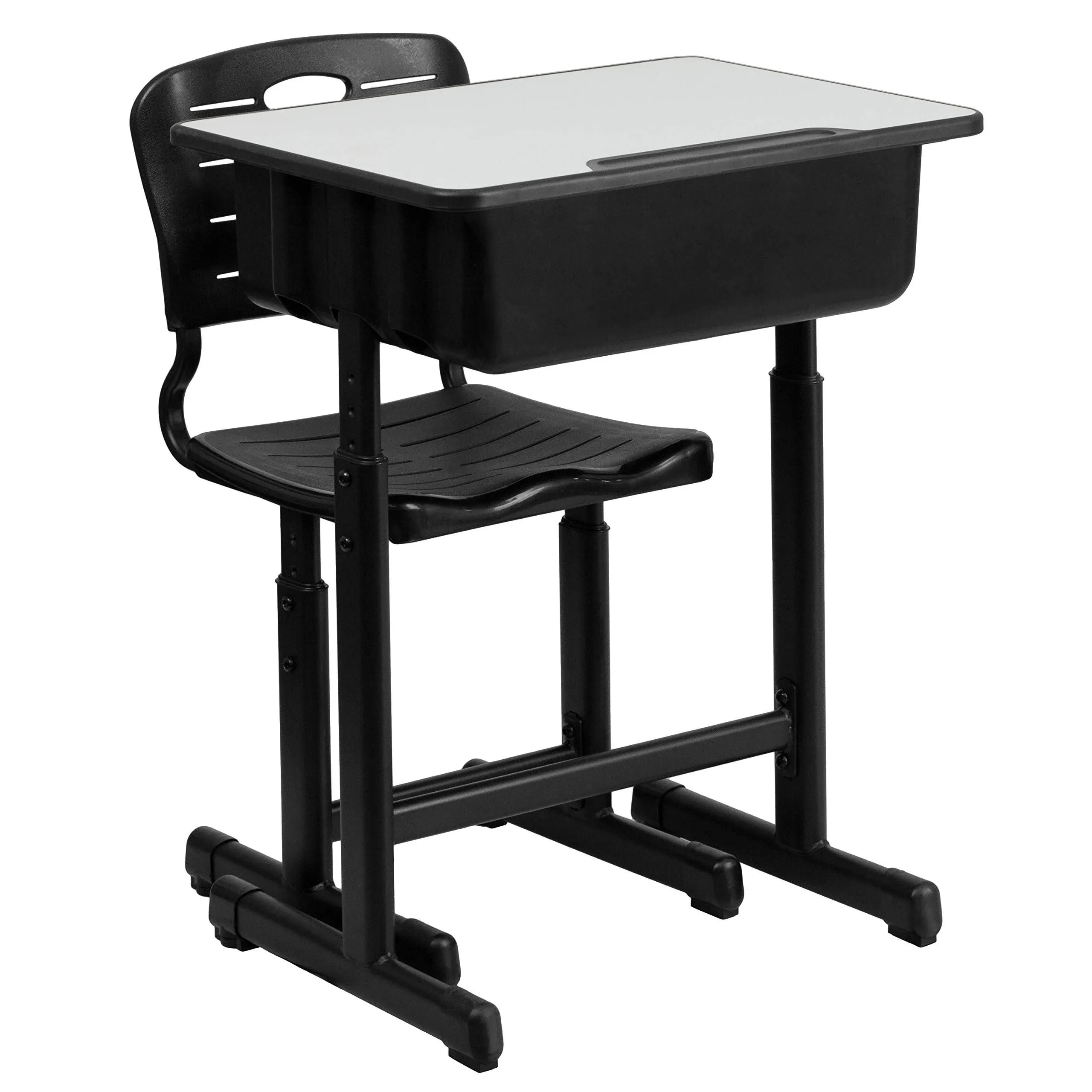 Flash Furniture YU-YCX-046-09010-GG Adjustable Height Student Desk and Chair with Pedestal Frame, Black