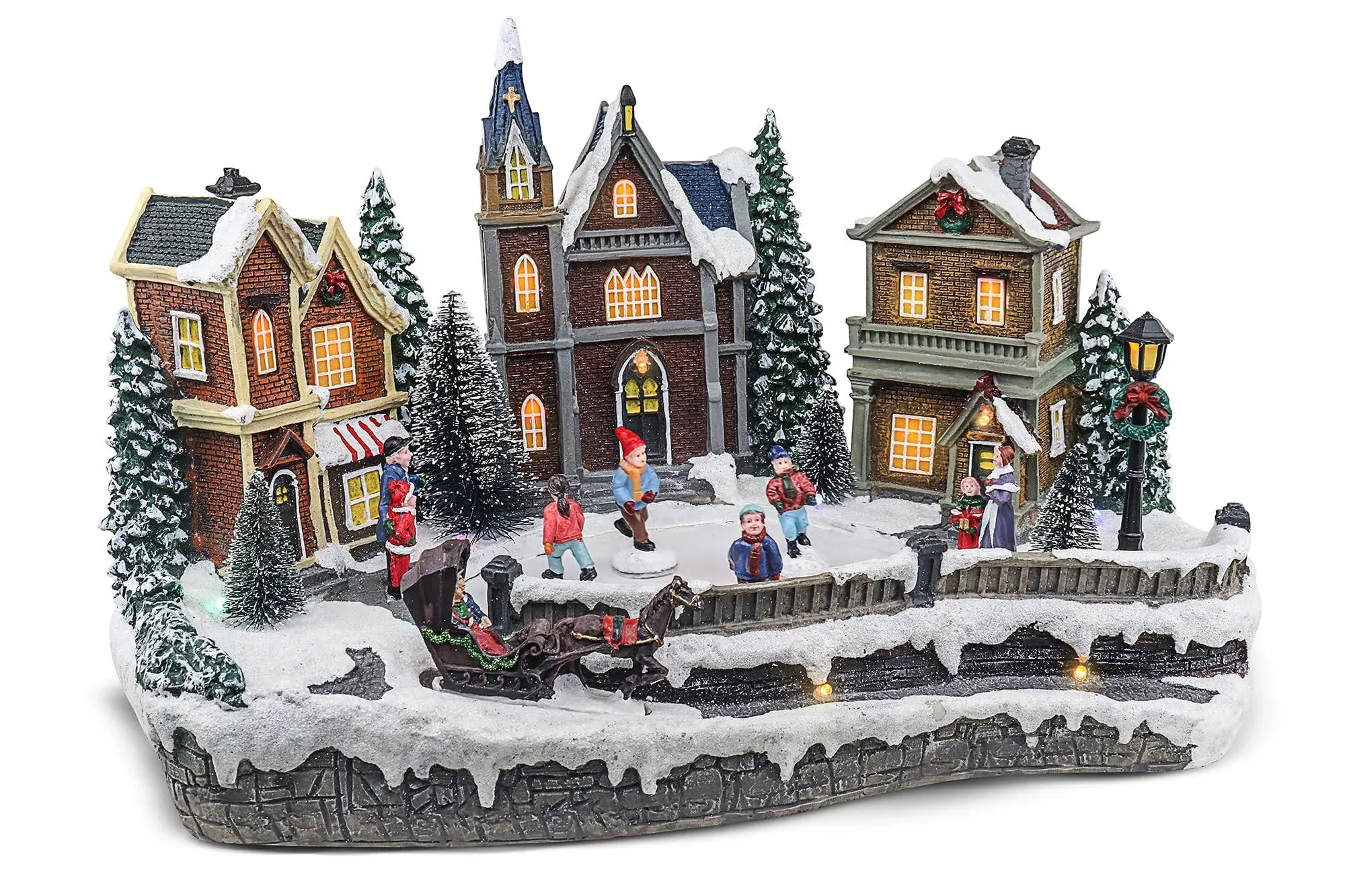 Large Christmas Village Houses with Skating Rink, Animated Pre-lit Musical Sn...  | eBay