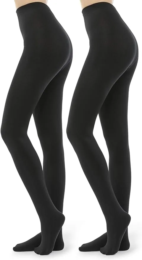 G&Y 2 Pairs Fleece Lined Tights for Women - 100D Opaque Warm Winter Pantyhose Footless Tights