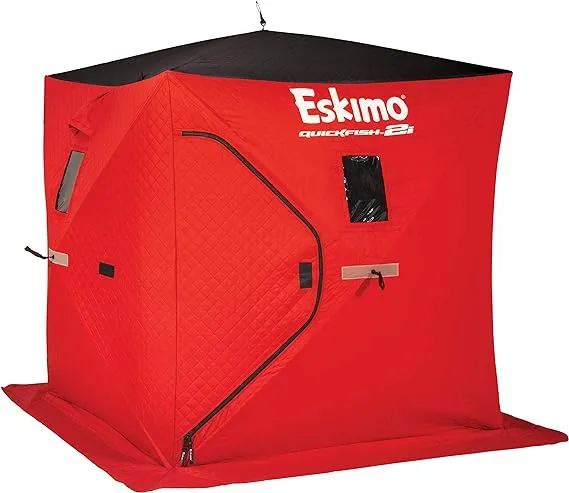 Eskimo 19151 Quickfish 2i Insulated Pop-Up Portable Hub-Style Ice Fishing Shelter, 25 Square Feet of Fishable Area, 2 Person Shelter,Red, 60" x 60"