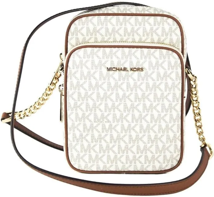 Michael Kors Jet Set Medium Vanilla PVC North South Chain Crossbody Handbag