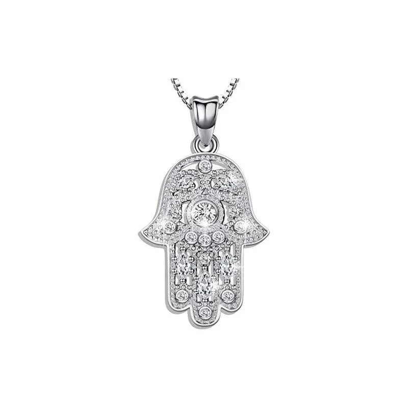 Aniu 925 Sterling Silver Jewelry for Women, Hamsa Hand of Fatima Evil Eye Jewelry with Cubic Zirconia,Comes with Black Jewelry Gift Box