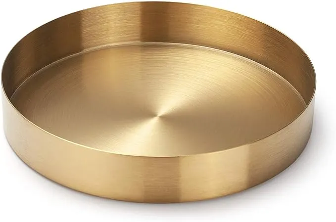 IVAILEX Round Gold Tray Stainless Steel Jewelry, Make up, Candle Plate Decorative Tray (7 inches)IVAILEX Round Gold Tray Stainless Steel Jewelry, Mak…