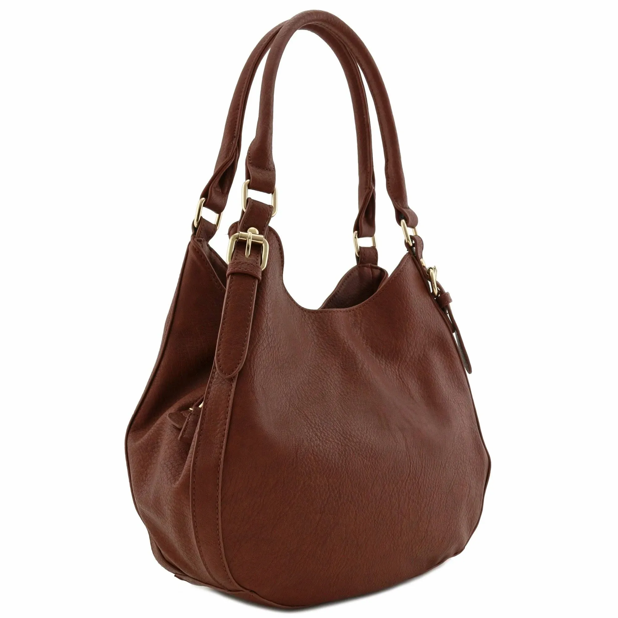 Light-Weight 3 Compartment Faux Leather Medium Hobo Bag (Coffee)