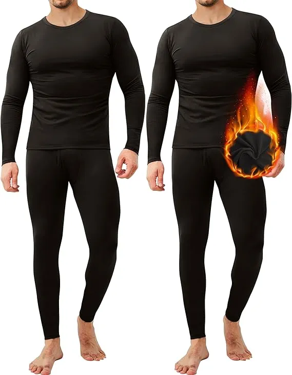 CL convallaria 2 Pack Long Johns Thermal Underwear for Men Soft Fleece Lined Base Layer Cold Weather Set XS-4XL