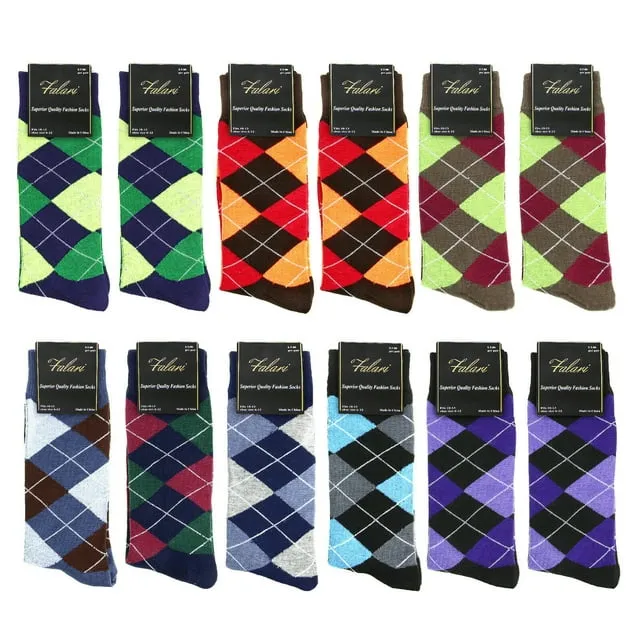 Falari Men Colorful Funny Novelty Crazy Combed Casual Dress Argyle Socks 12 Pairs