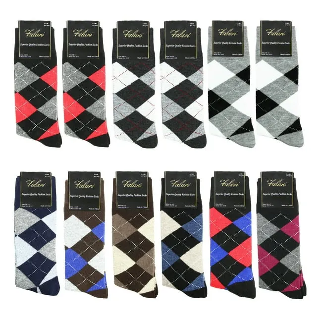 Falari Men Colorful Funny Novelty Crazy Combed Casual Dress Argyle Socks 12 Pairs