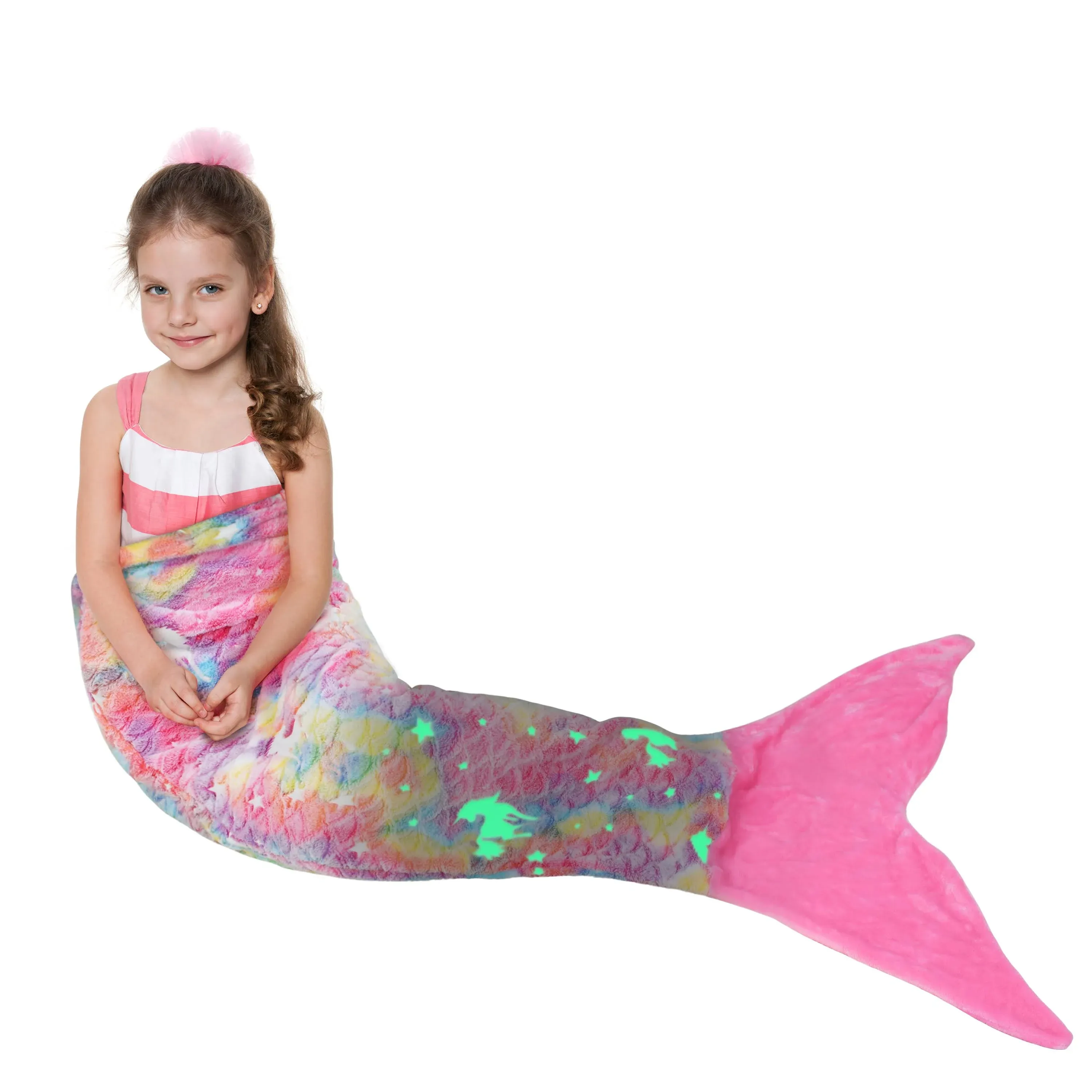 Catalonia Mermaid Tail Blanket for Girls, Glow in The Dark Mermaid Sleeping Bag, Unicorn Pattern, Gift Idea for Kids