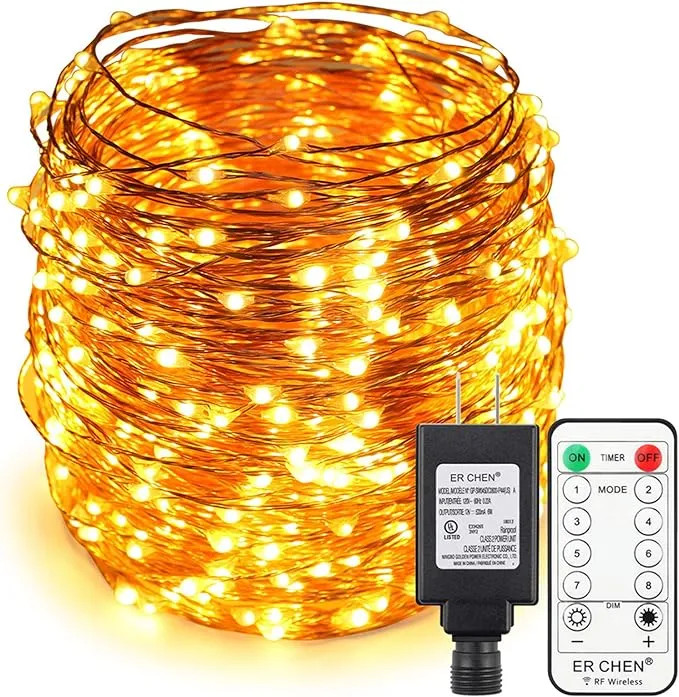 ErChen Copper Wire Led String Lights, Plug in 165ft 50M 500 Led Fairy Lights with RF Remote 8 Modes Timer Dimmable for Indoor Outdoor Christmas Bedroom Wedding (Warm White)