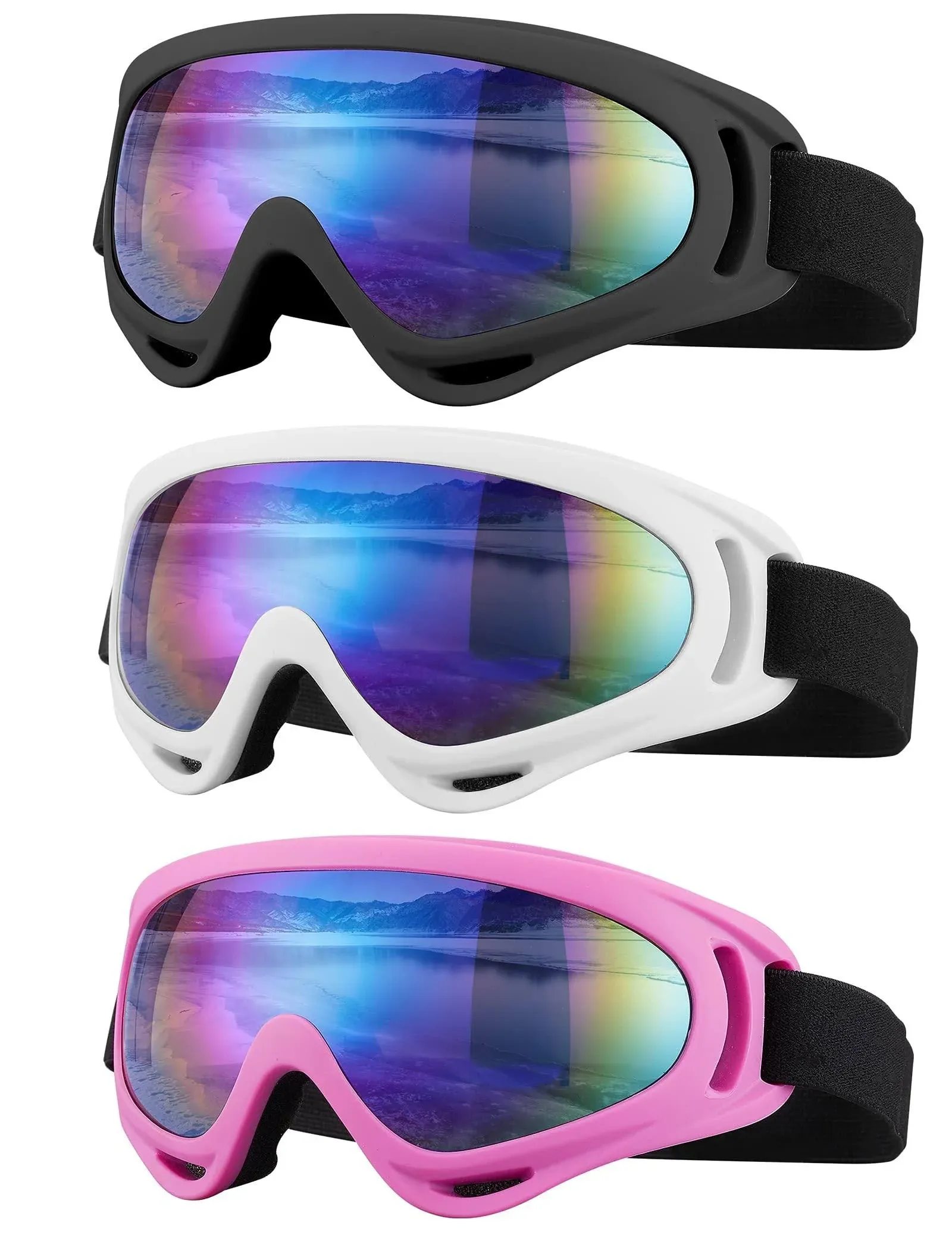 SixYard Ski Goggles, Motorcycle 3 Pack Snowboard 3 Pack, Style 4 