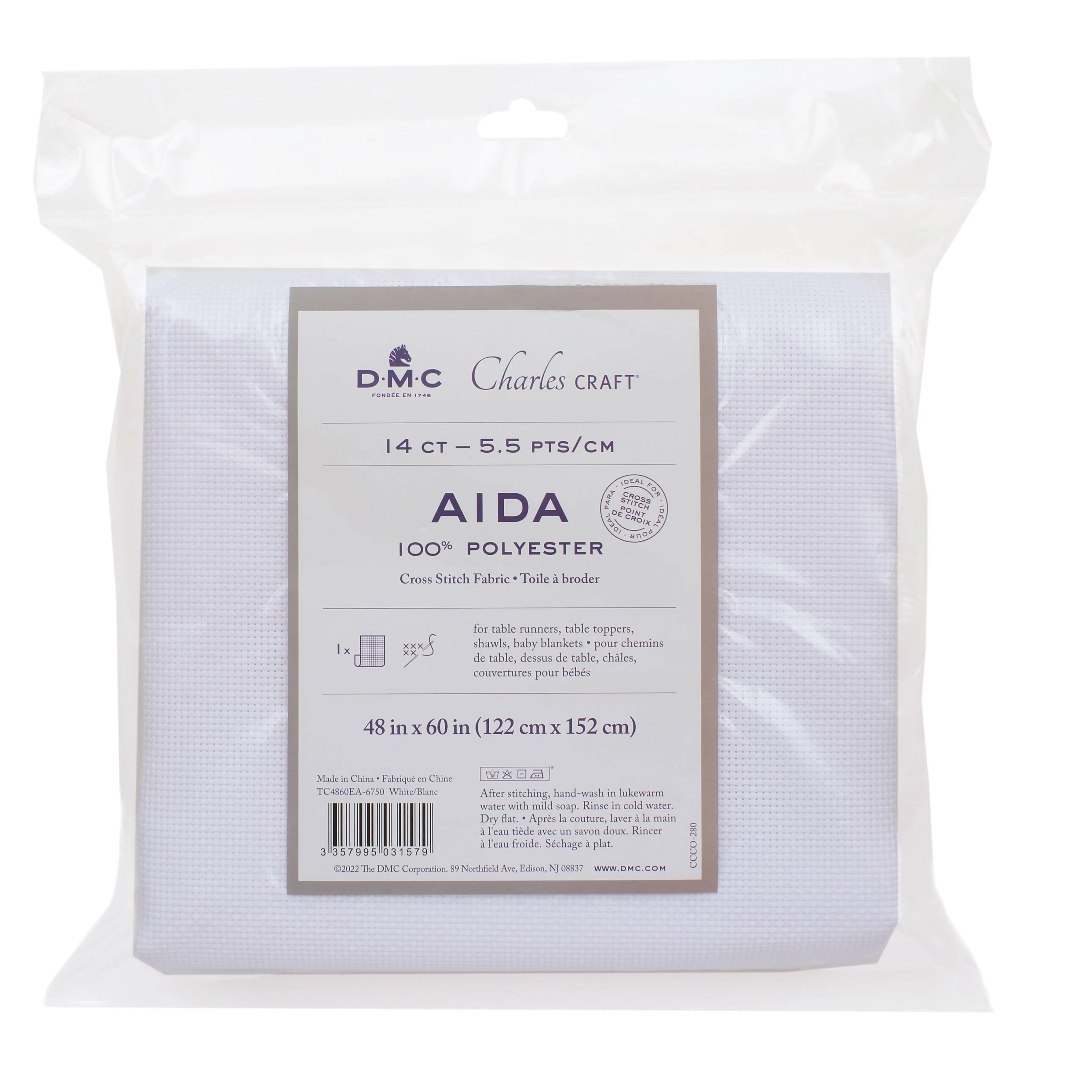 DMC Charles Craft Polyester Aida Fabric - White, 14-Count, 48" x 60"