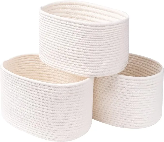 CubesLand Cube Shelf Closet Storage Bins Set 3,Woven Basket for Toy Organizing/Storage,Long-lasting &Skin-friendly, Stylish Room Decor,Off White Cotton Rope Basket