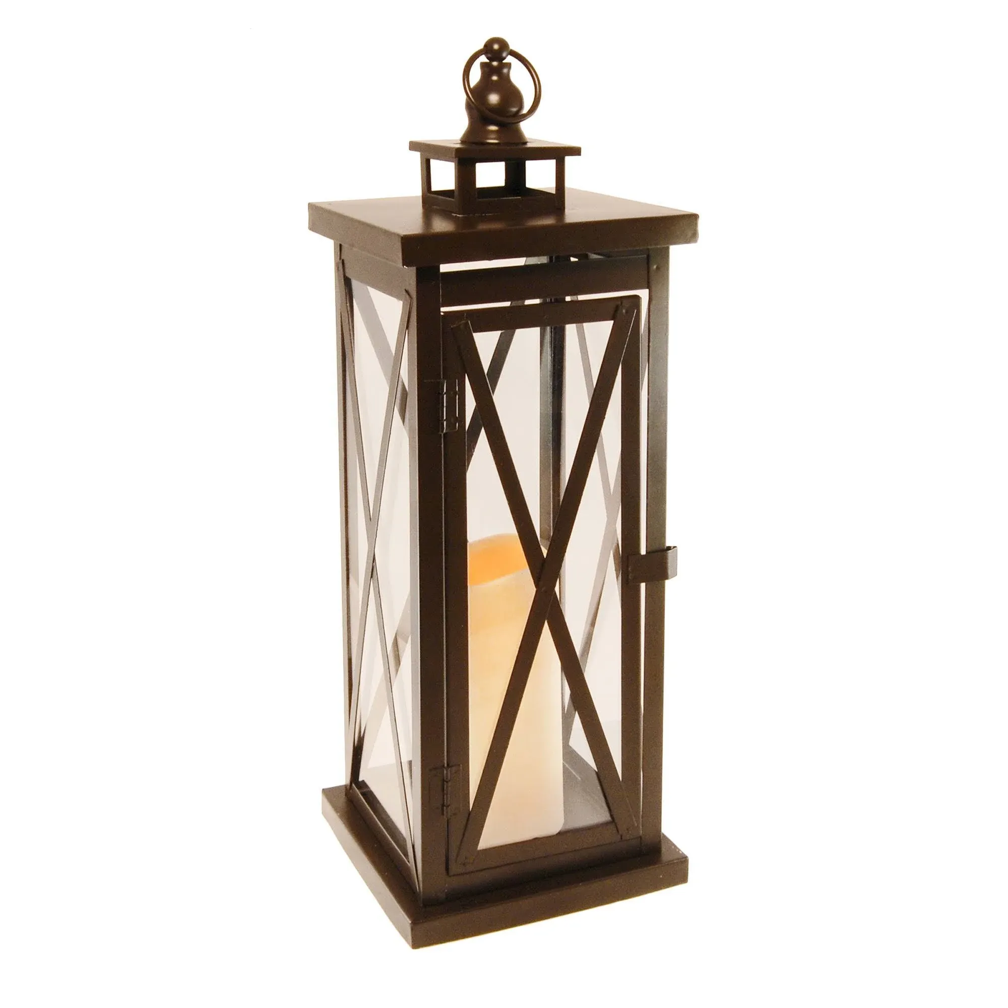 LumaBase Criss-Cross Metal Lantern with LED Flameless Candle