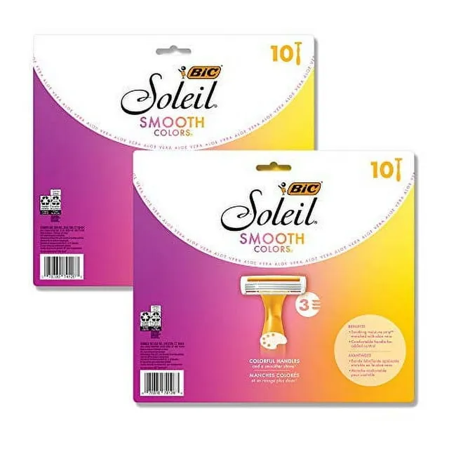 Bic Soleil Smooth Colors Razors With Aloe Vera and Vitamin E Lubricating Disposable Razors for Women