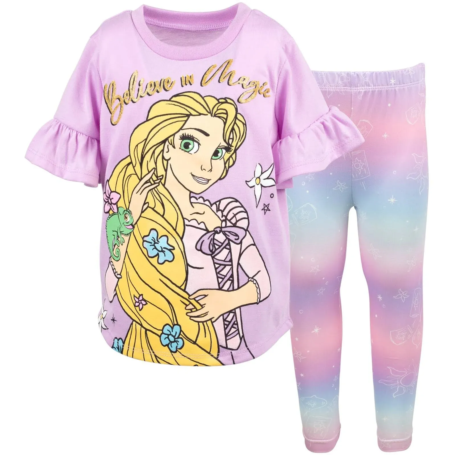 Disney Princess Moana Frozen Little Mermaid Rapunzel Jasmine Belle Girls T-Shirt and Leggings Outfit Set Toddler to Big Kid