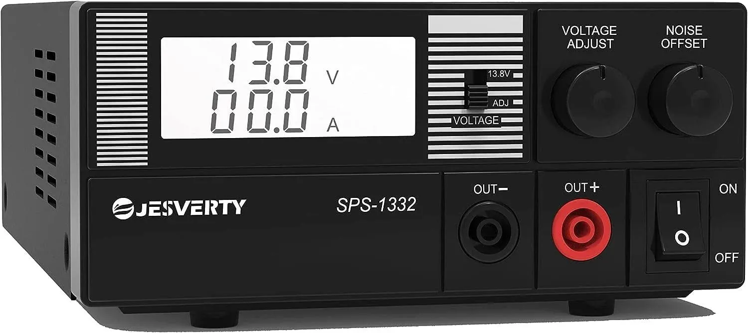 Universal Compact Bench Power Supply- 30 Amp Regulated Home Lab Benchtop AC-to-DC Converter 13.8 Volt/9-15Volt, Cooling Fan, Screw Type Terminals - Jesverty SPS-1332